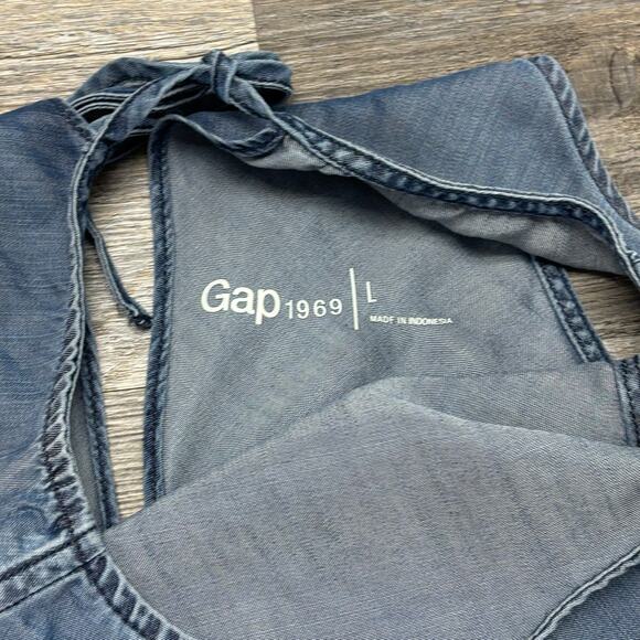 GAP Dark Indigo Womens‎ L Minimalist Tencel Chambray Keyhole Back Sleeveless Top - Picture 4 of 11